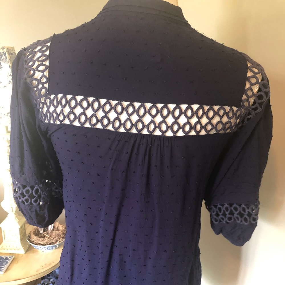 Anthropologie Navy blue blouse with cutout accents - Picture 4 of 15